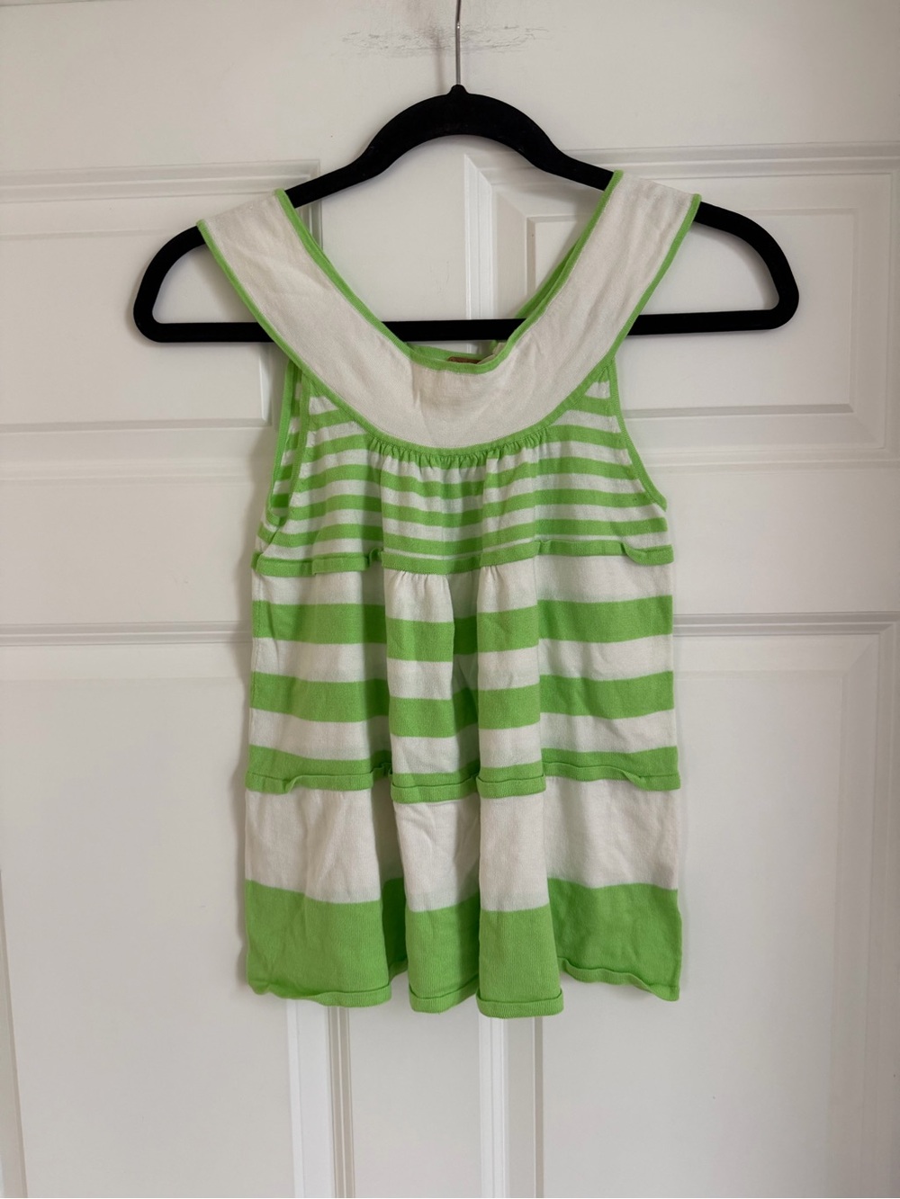 Free People Green & White Striped Babydoll Tank Top Small
